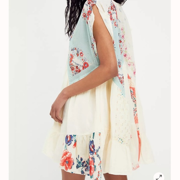 Free People Mended with Scarves Pieced Mixed Printed Colorful Mini Dress - Picture 3 of 9